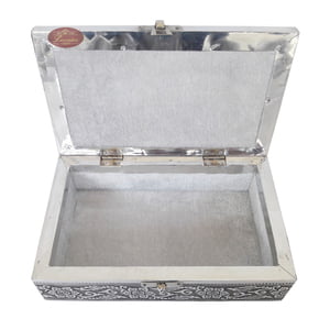 Antique Twin Elephant Designed, Silver Metal Finish, Wooden Handmade Jewelry Box Silver